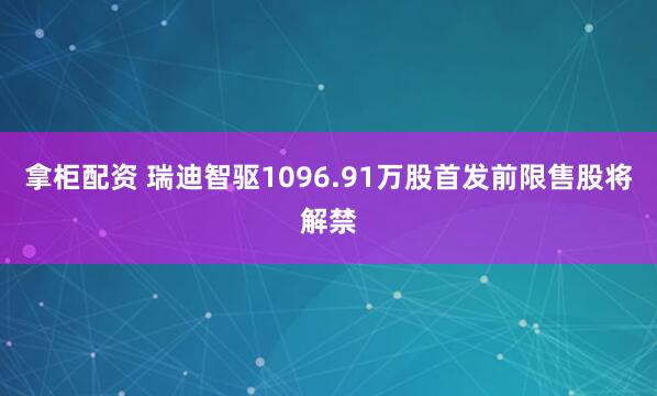 拿柜配资 瑞迪智驱1096.91万股首发前限售股将解禁