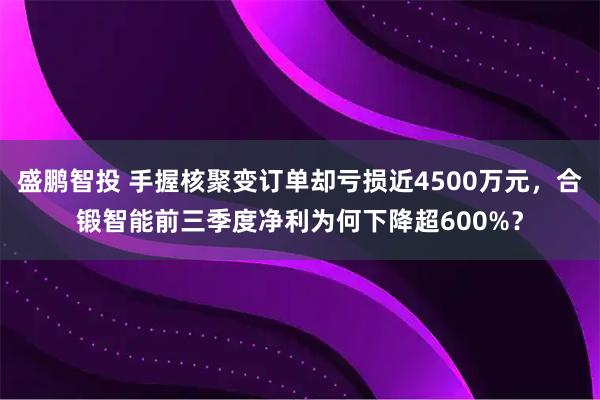 盛鹏智投 手握核聚变订单却亏损近4500万元,合锻智能前三季度净利为何下降超600%?